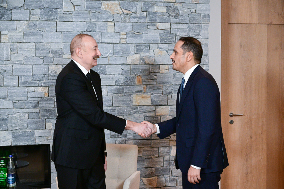 President Ilham Aliyev meets with Prime Minister and Foreign Minister of Qatar in Davos (PHOTO/VIDEO)