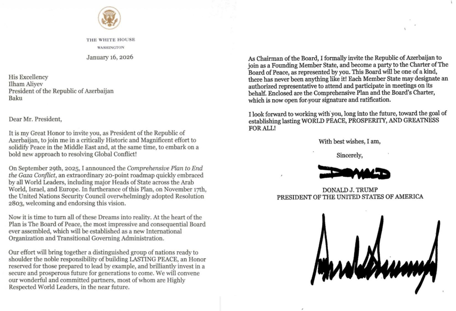 President Donald Trump sends letter to President Ilham Aliyev (PHOTO)