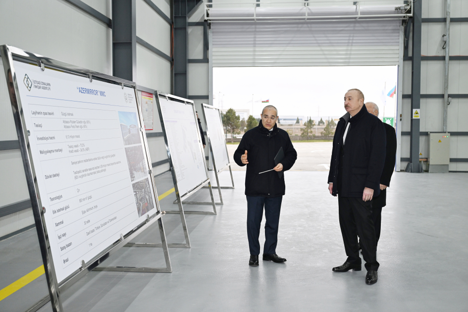 President Ilham Aliyev attends opening of mirror sheet production plant in Sumgayit Industrial Park (PHOTO)