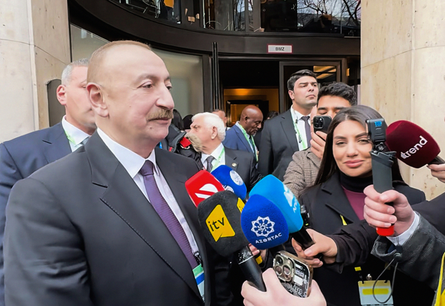President Ilham Aliyev gave interview to Azerbaijani TV channels in Munich (PHOTO/VIDEO)