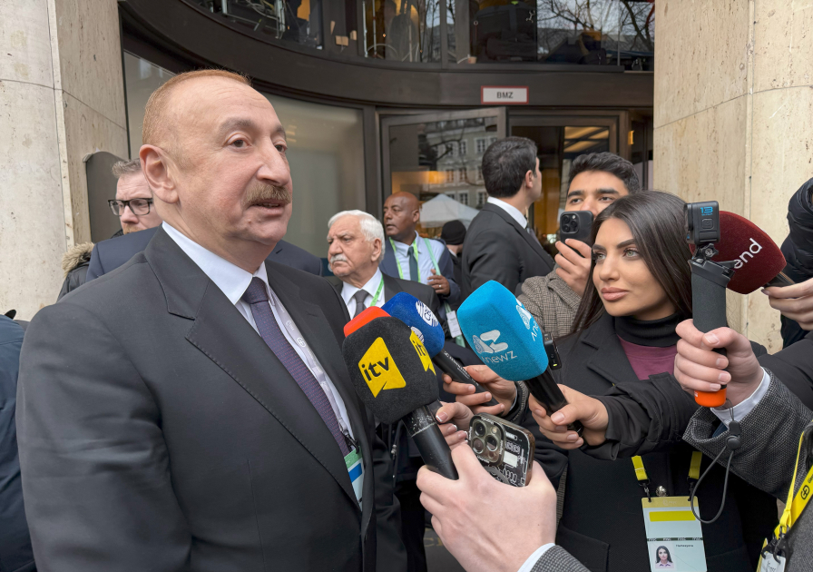 President Ilham Aliyev gave interview to Azerbaijani TV channels in Munich (PHOTO/VIDEO)