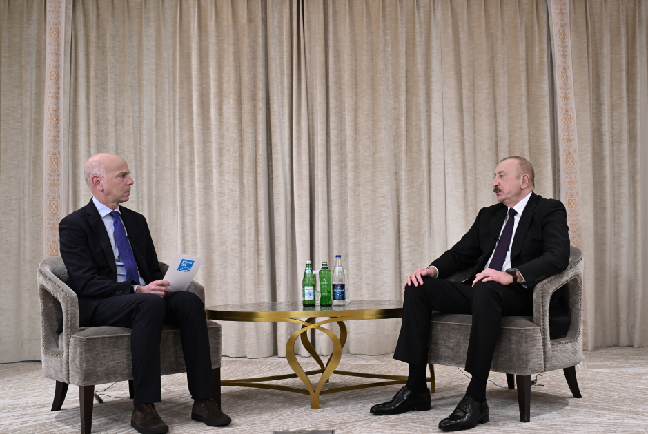 President Ilham Aliyev was interviewed by France 24 in Munich (PHOTO)