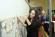 Leyla Aliyeva participates in cutting ceremony for carpets prepared for Shusha Mosque by “Azerkhalcha” OJSC (PHOTO)