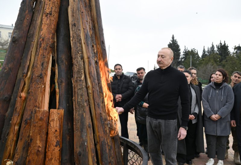 President Ilham Aliyev lights Novruz bonfire with village residents in Khojavend (PHOTO/VIDEO)