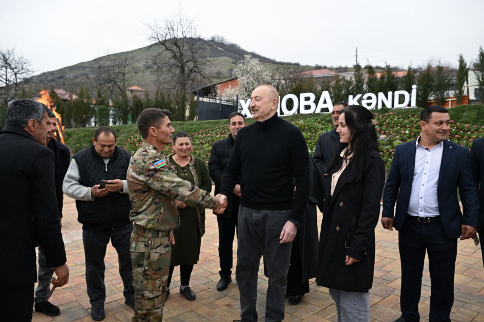 President Ilham Aliyev, First Lady Mehriban Aliyeva inspect restoration of individual houses and infrastructure in Khanoba village of Khojavend (PHOTO/VIDEO)