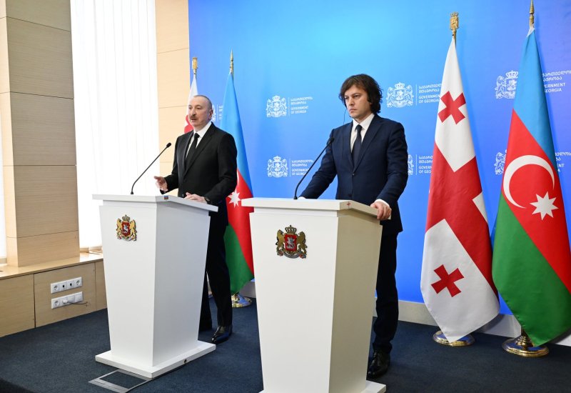 President Ilham Aliyev, Georgian Prime Minister make press statements (PHOTO)