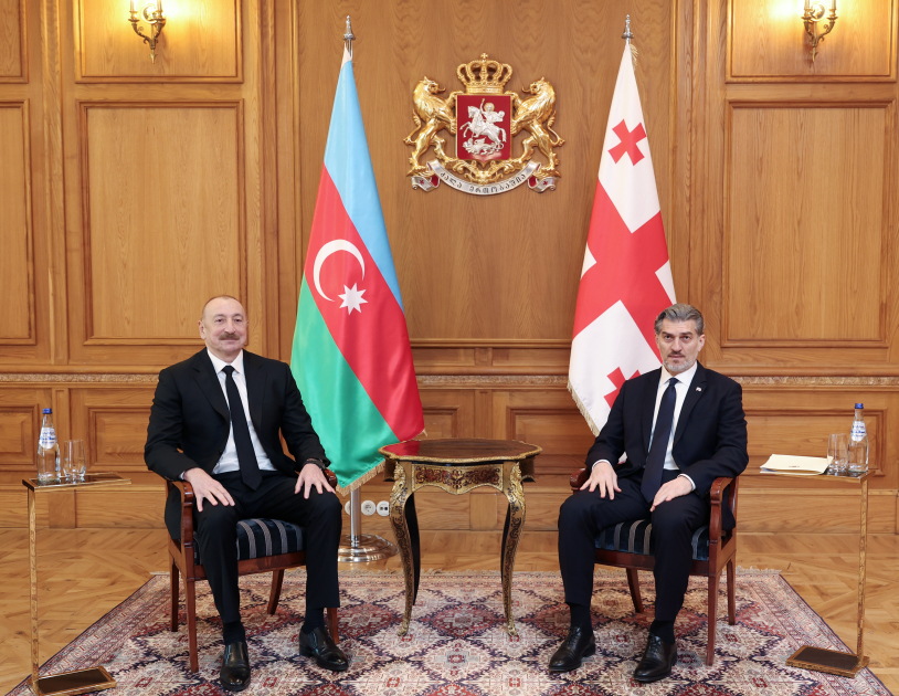 President Ilham Aliyev holds one-on-one meeting with President of Georgia Mikheil Kavelashvili (PHOTO)