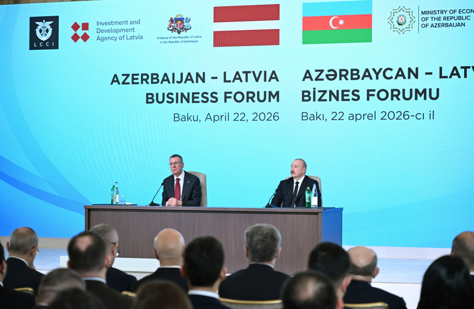 President Ilham Aliyev and President of Latvia Edgars Rinkėvičs attend Azerbaijan-Latvia business forum (PHOTO)