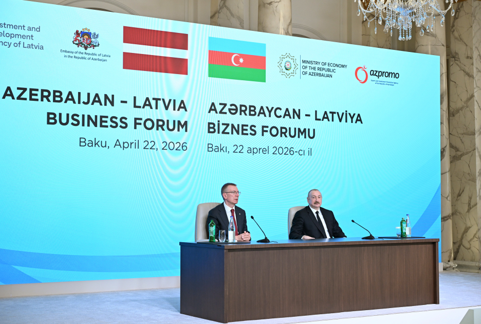 President Ilham Aliyev and President of Latvia Edgars Rinkėvičs attend Azerbaijan-Latvia business forum (PHOTO)