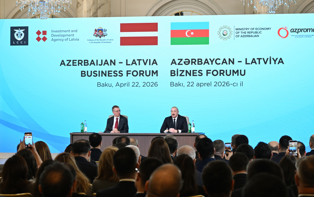 President Ilham Aliyev and President of Latvia Edgars Rinkėvičs attend Azerbaijan-Latvia business forum (PHOTO)