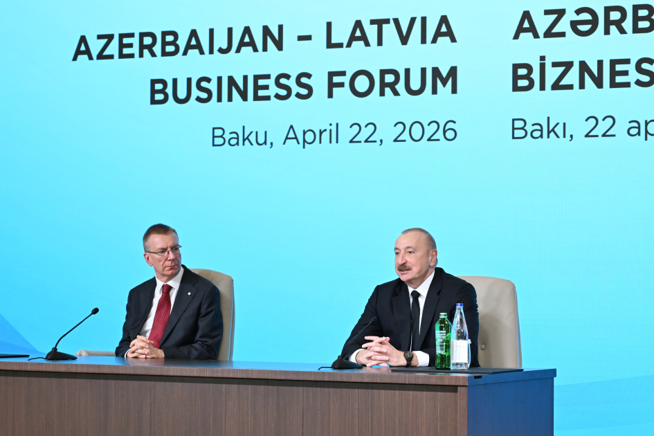 President Ilham Aliyev and President of Latvia Edgars Rinkėvičs attend Azerbaijan-Latvia business forum (PHOTO)