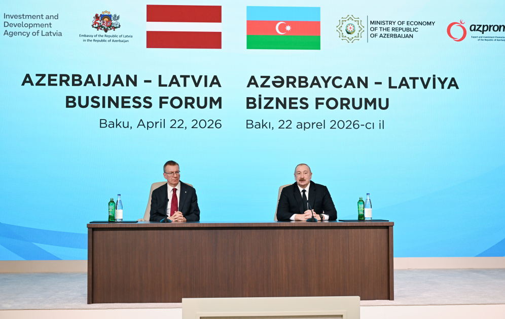 President Ilham Aliyev and President of Latvia Edgars Rinkėvičs attend Azerbaijan-Latvia business forum (PHOTO)