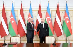 President Ilham Aliyev, President of Latvia make press statements (PHOTO)