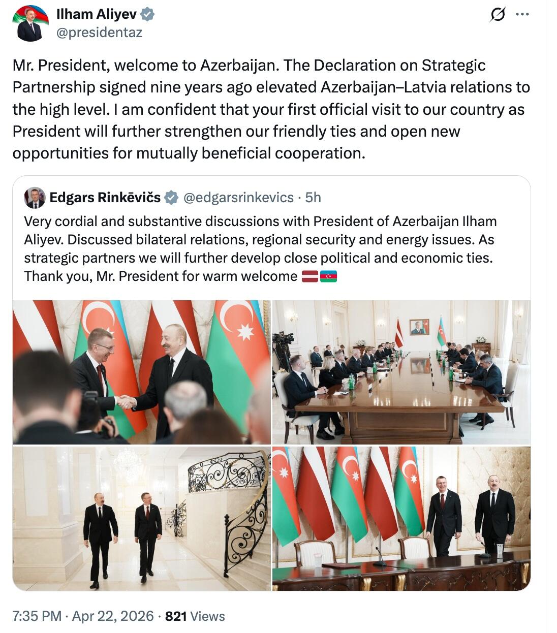 Declaration on Strategic Partnership elevated Azerbaijan–Latvia relations to high level - President Ilham Aliyev (PHOТО)