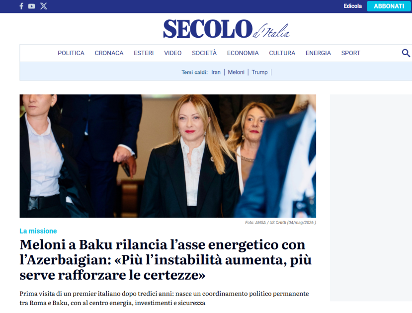 World media highlights talks between Azerbaijani President and Italian PM in Baku (PHOTO)
