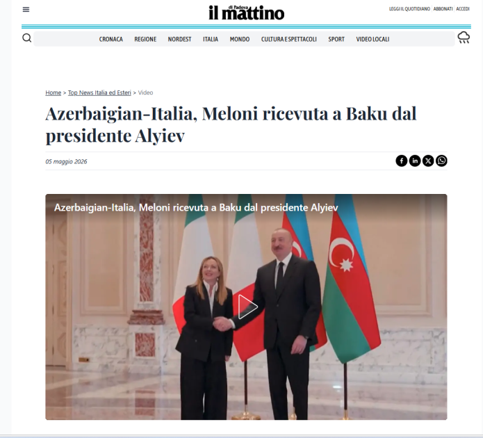 World media highlights talks between Azerbaijani President and Italian PM in Baku (PHOTO)