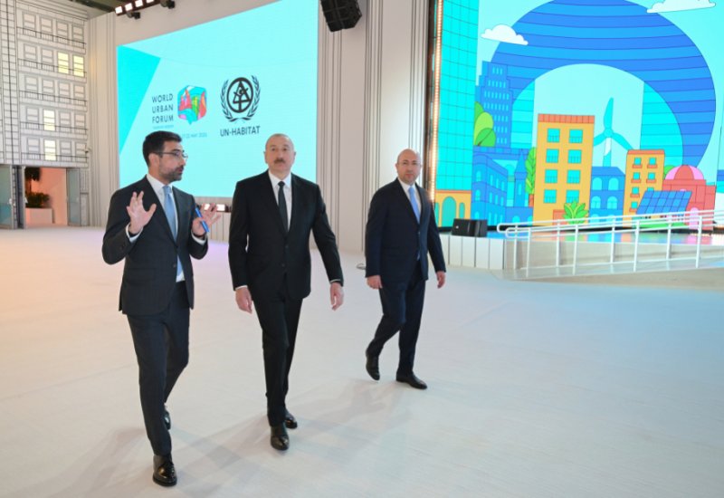 Footage of President Ilham Aliyev's review of preparations for WUF13 at Baku Olympic Stadium posted on his social media pages (VIDEO)