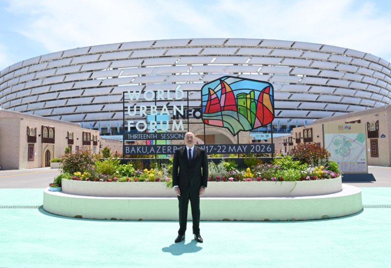 President Ilham Aliyev reviews work carried out in connection with WUF13 at Baku Olympic Stadium (PHOTO)