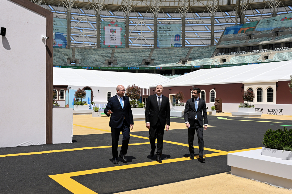 President Ilham Aliyev reviews preparations for WUF13 at Baku Olympic Stadium (PHOTO/VIDEO)