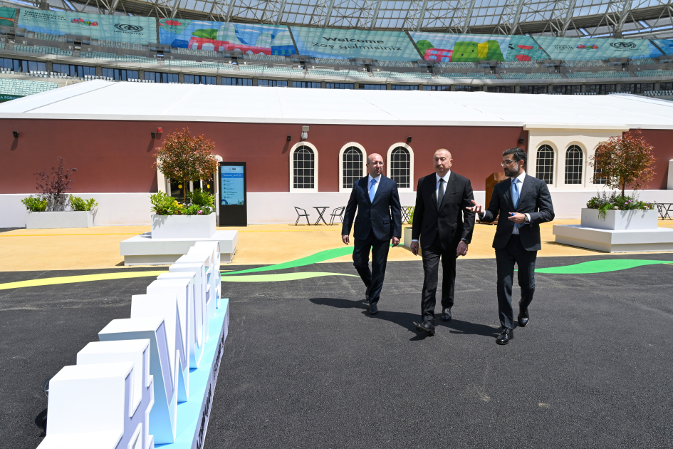 President Ilham Aliyev reviews preparations for WUF13 at Baku Olympic Stadium (PHOTO/VIDEO)