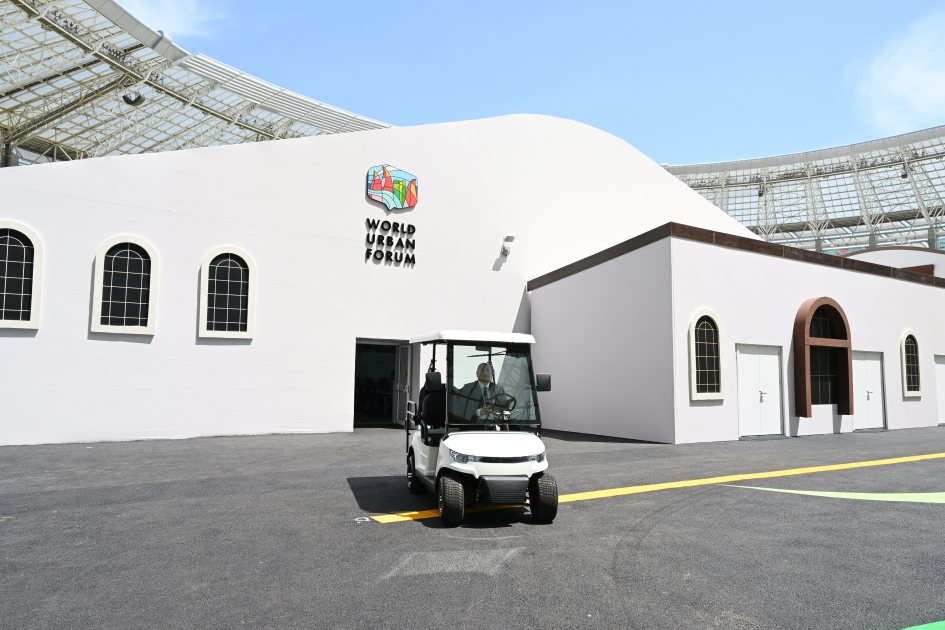 President Ilham Aliyev reviews preparations for WUF13 at Baku Olympic Stadium (PHOTO/VIDEO)