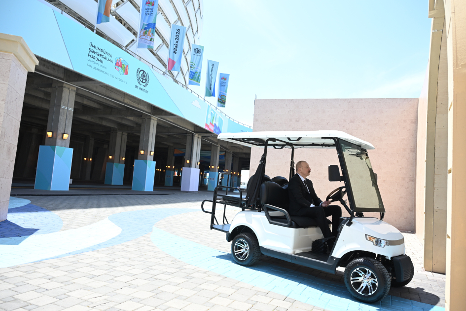 President Ilham Aliyev reviews preparations for WUF13 at Baku Olympic Stadium (PHOTO/VIDEO)