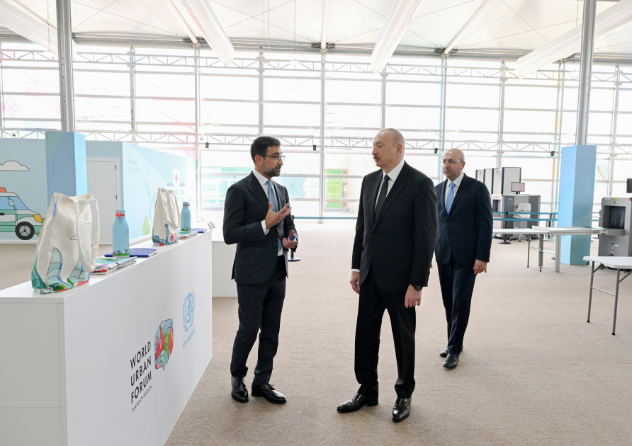 President Ilham Aliyev reviews preparations for WUF13 at Baku Olympic Stadium (PHOTO/VIDEO)
