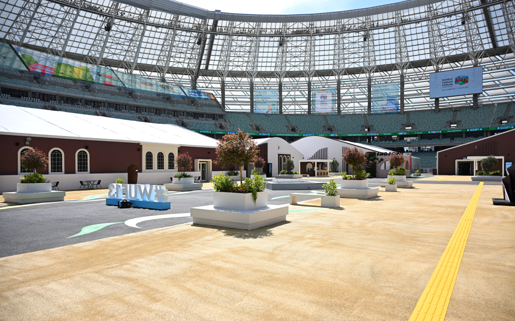 President Ilham Aliyev reviews preparations for WUF13 at Baku Olympic Stadium (PHOTO/VIDEO)