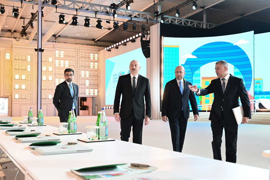 President Ilham Aliyev reviews preparations for WUF13 at Baku Olympic Stadium (PHOTO/VIDEO)