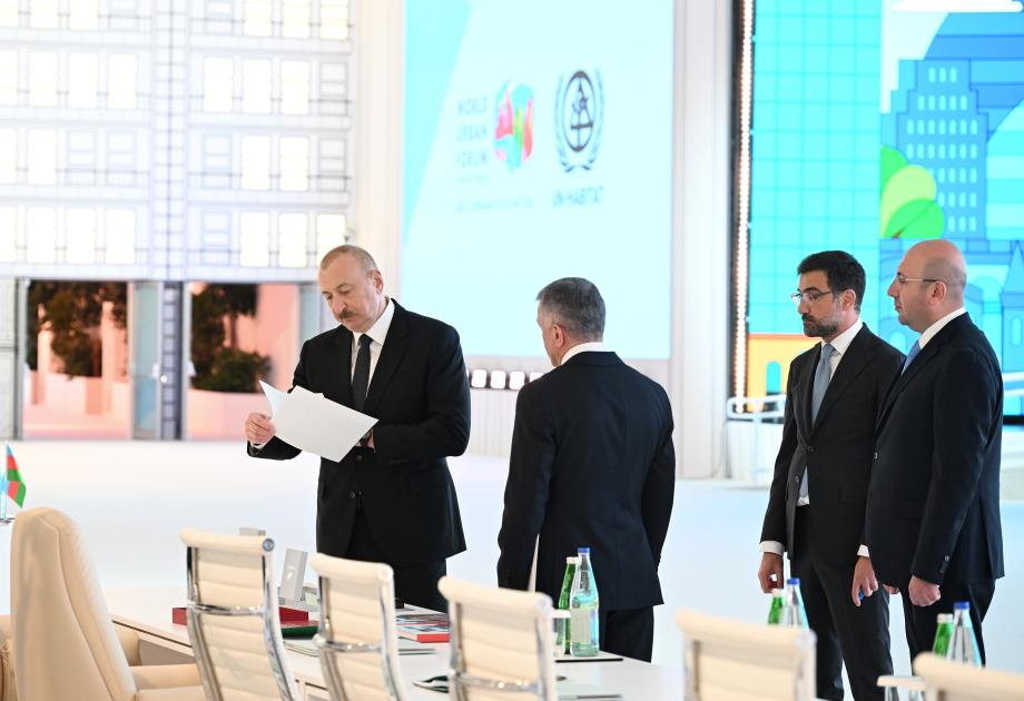 President Ilham Aliyev reviews preparations for WUF13 at Baku Olympic Stadium (PHOTO/VIDEO)