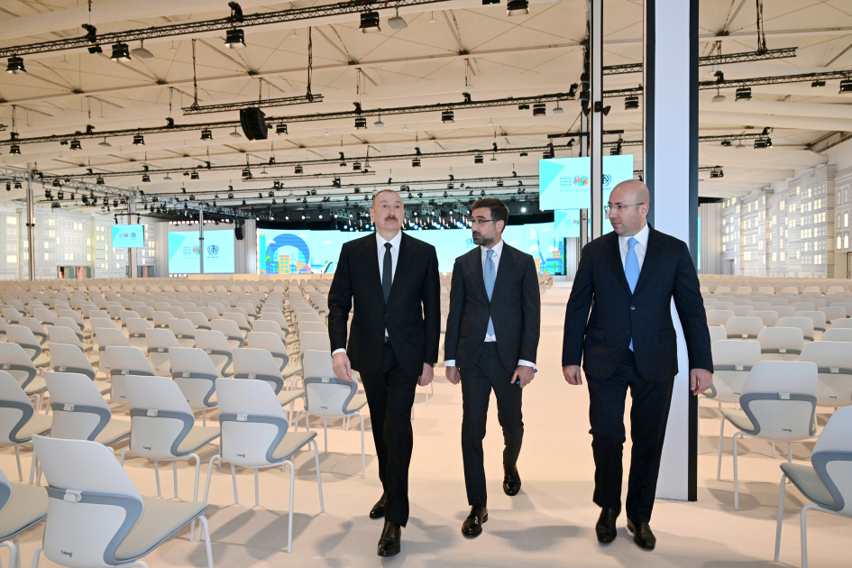 President Ilham Aliyev reviews preparations for WUF13 at Baku Olympic Stadium (PHOTO/VIDEO)