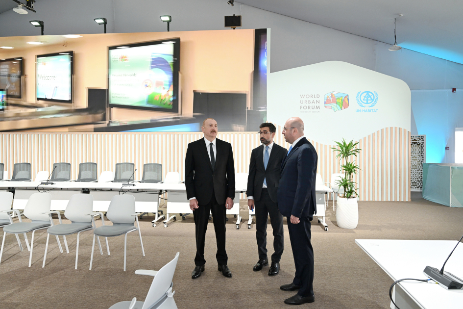 President Ilham Aliyev reviews preparations for WUF13 at Baku Olympic Stadium (PHOTO/VIDEO)