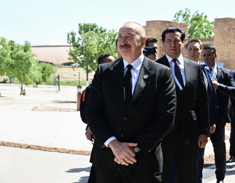 President Ilham Aliyev and other participants of OTS informal summit tour cultural sites in Turkistan (PHOTO)