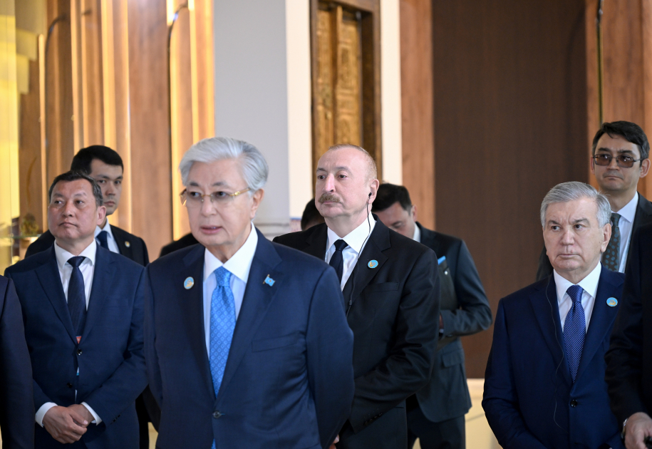 President Ilham Aliyev and other participants of OTS informal summit tour cultural sites in Turkistan (PHOTO)