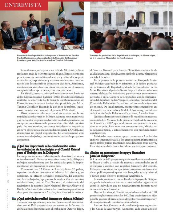 Mexican publication highlights international activities of Azerbaijani diaspora committee (PHOTO)