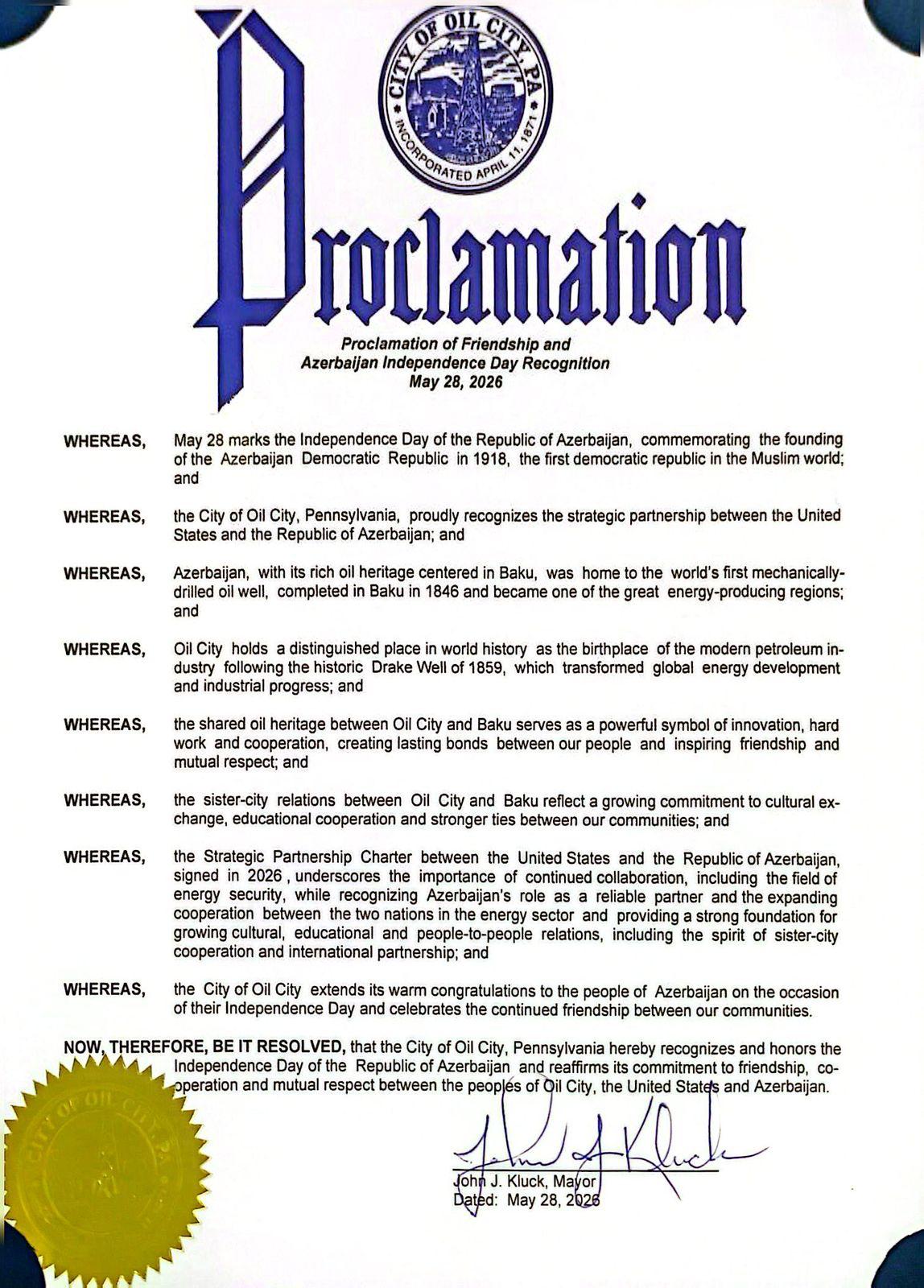 Several U.S. cities adopt proclamations to mark 28 May - Azerbaijani Independence Day (PHOTO)