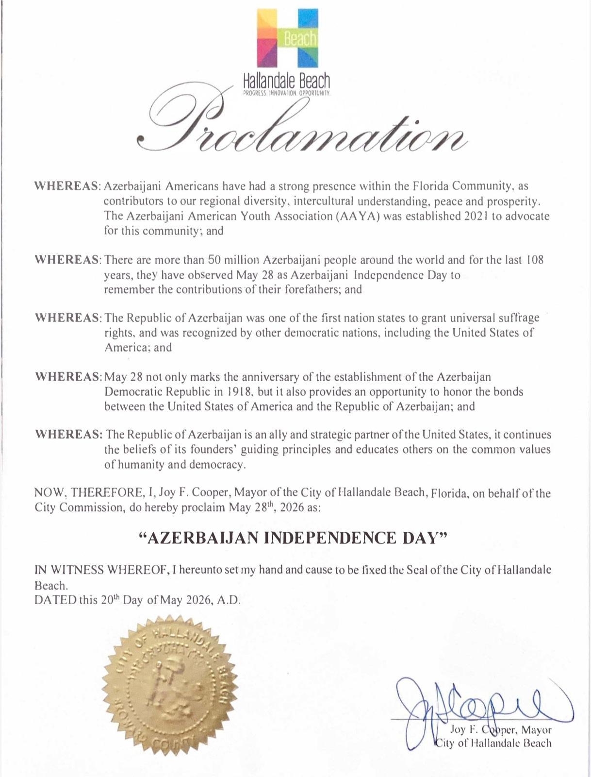 Several U.S. cities adopt proclamations to mark 28 May - Azerbaijani Independence Day (PHOTO)