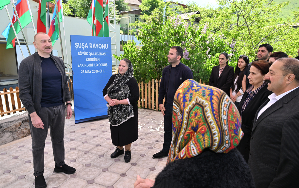 President Ilham Aliyev inspects progress of developments in Boyuk Galaderesi village of Shusha and meets with residents (PHOTO/VIDEO)