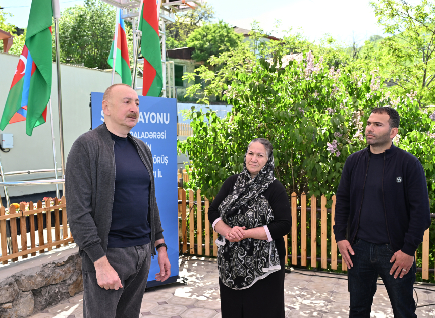 President Ilham Aliyev inspects progress of developments in Boyuk Galaderesi village of Shusha and meets with residents (PHOTO/VIDEO)