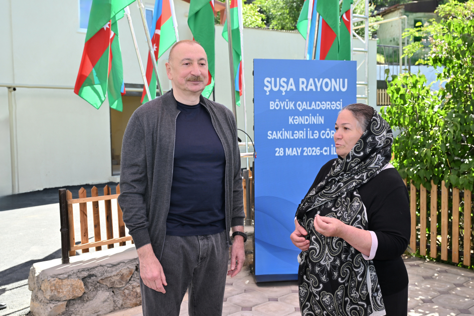 President Ilham Aliyev inspects progress of developments in Boyuk Galaderesi village of Shusha and meets with residents (PHOTO/VIDEO)