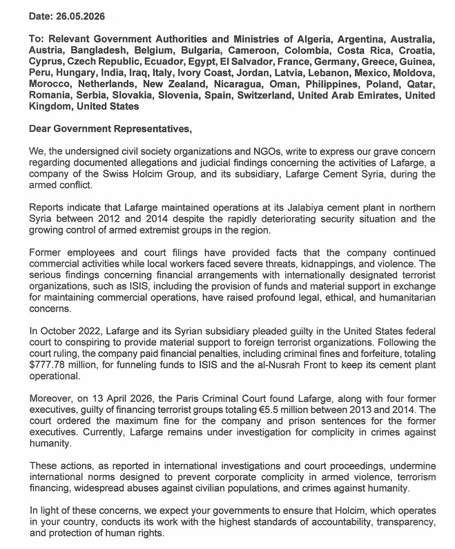 Azerbaijani NGOs appeal to governments of 48 countries to investigate Lafarge (PHOTO)