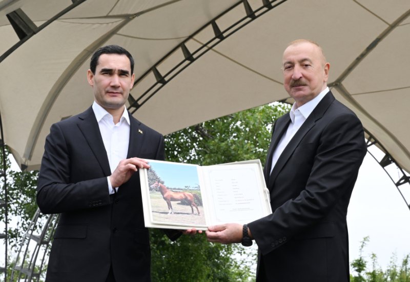 President Ilham Aliyev gifts President of Turkmenistan a Garabagh horse (PHOTO)