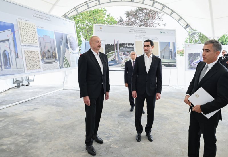 President Ilham Aliyev and President Serdar Berdimuhamedov visit construction site of Shusha Mosque (PHOTO)