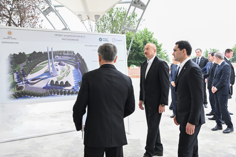 President Ilham Aliyev and President Serdar Berdimuhamedov visit construction site of Shusha Mosque (PHOTO)