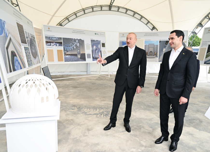 President Ilham Aliyev and President Serdar Berdimuhamedov visit construction site of Shusha Mosque (PHOTO)