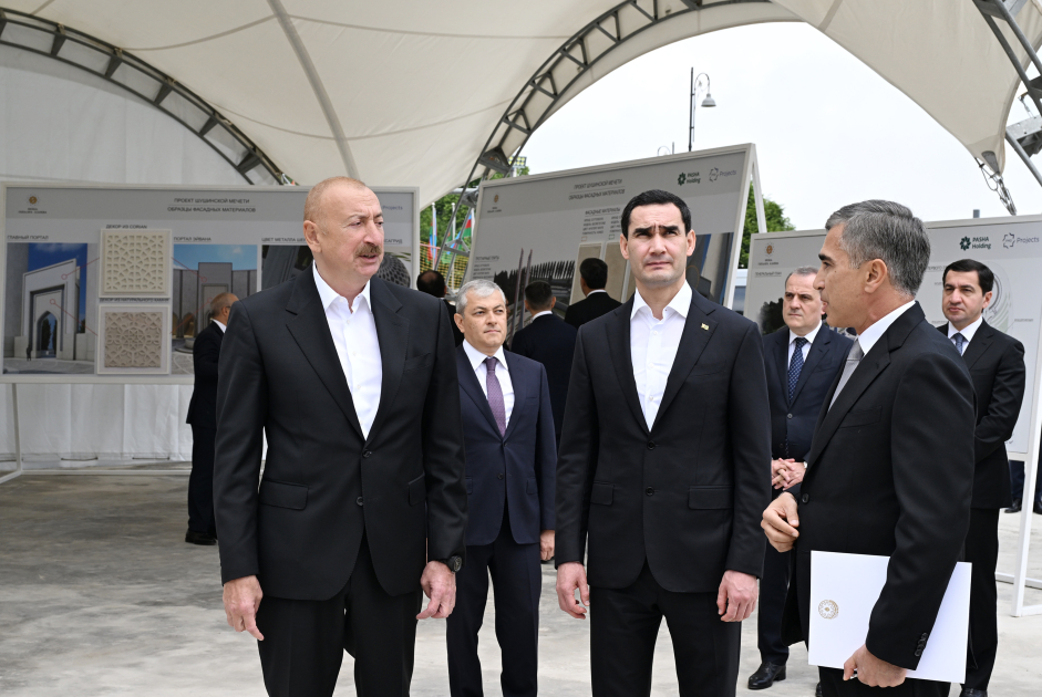 President Ilham Aliyev and President Serdar Berdimuhamedov visit construction site of Shusha Mosque (PHOTO)