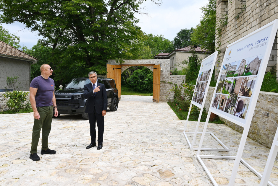 President Ilham Aliyev reviewed new buildings of “Yasaman” Hotel in Shusha (PHOTO)