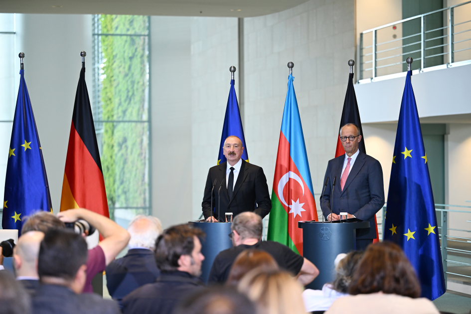 President Ilham Aliyev and Federal Chancellor Friedrich Merz make press statements (PHOTO)
