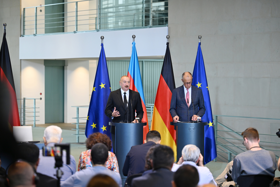 President Ilham Aliyev and Federal Chancellor Friedrich Merz make press statements (PHOTO)