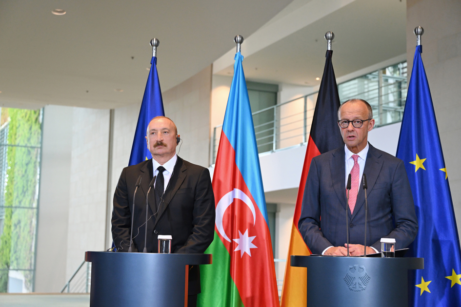 President Ilham Aliyev and Federal Chancellor Friedrich Merz make press statements (PHOTO)